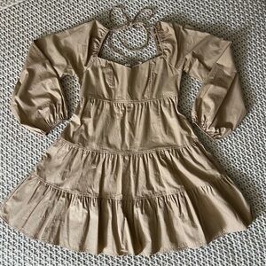 Tan Long Sleeve Tiered Dress